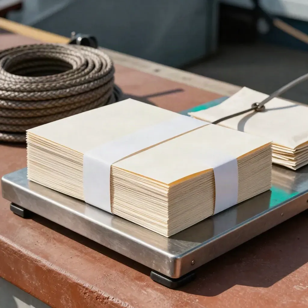 Freight bill finance paper bundle on brushed metal with dock coils and cool teal light.
