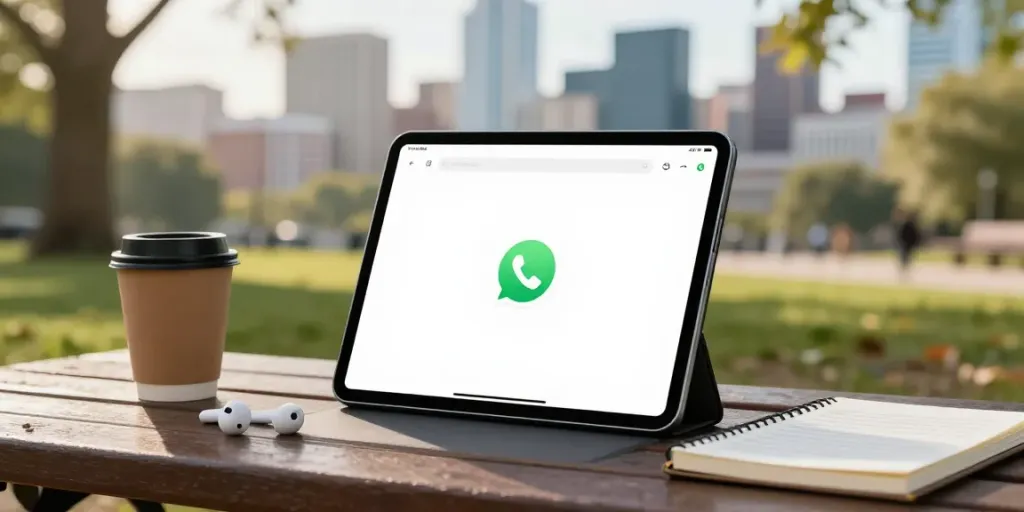 Explore GB WhatsApp features on smartphone in vibrant city park.